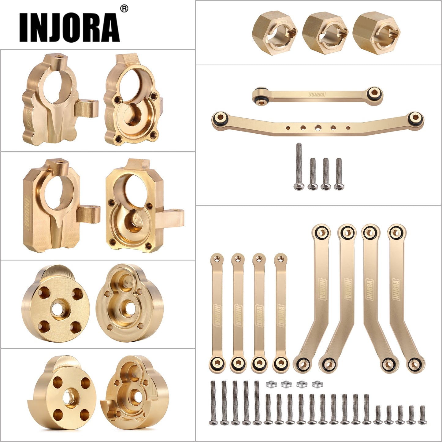 INJORA Brass Portal Drive Housing Steering Knuckles Chassis Links Wheel Hex Upgrade Parts For 1/24 RC Crawler FMS FCX24