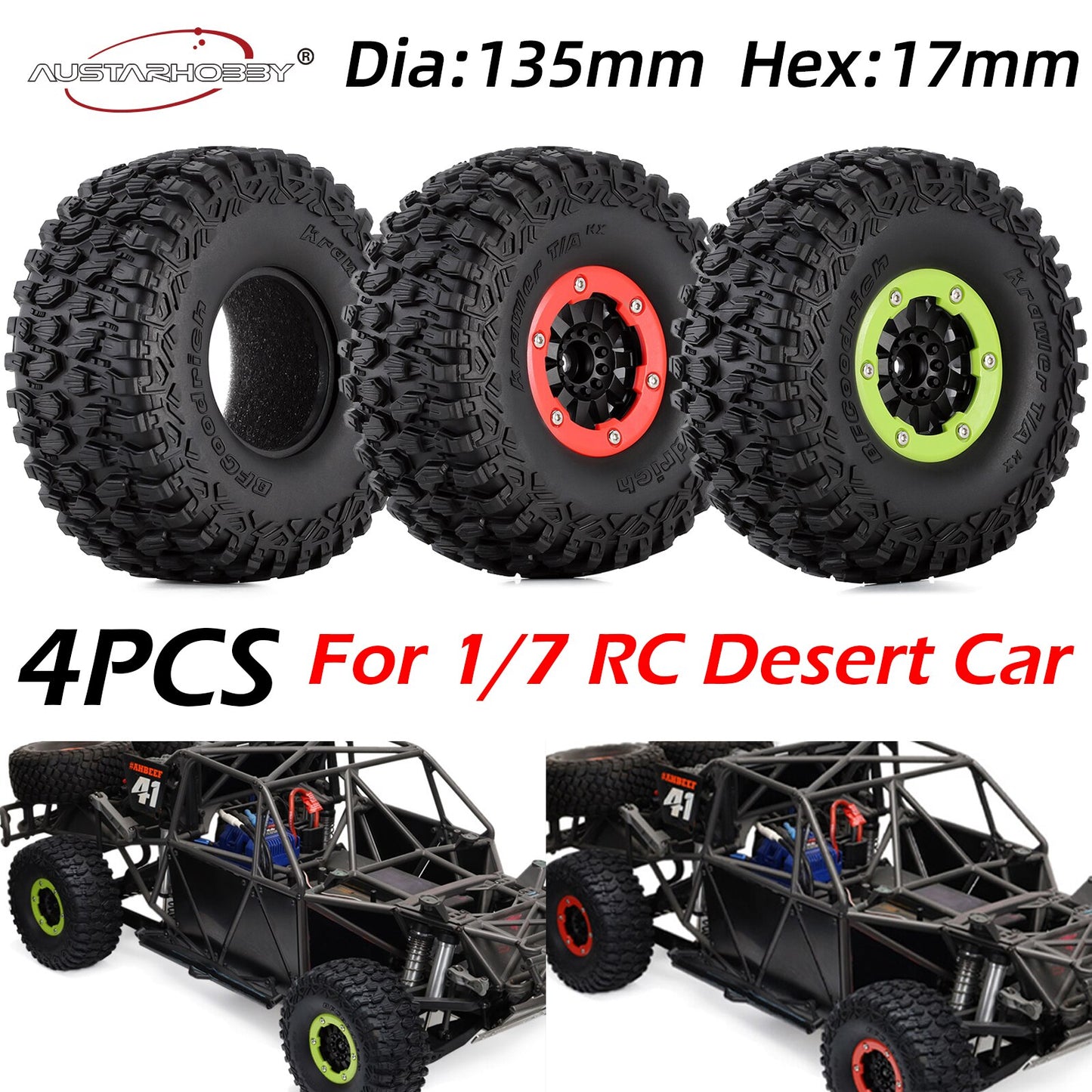 AUSTARHOBBY 17mm Hex RC Wielen en Banden 2.8in voor 1/7 Woestijn Korte Baan Truck UDR Traxxas Off-road Buggy RC Auto