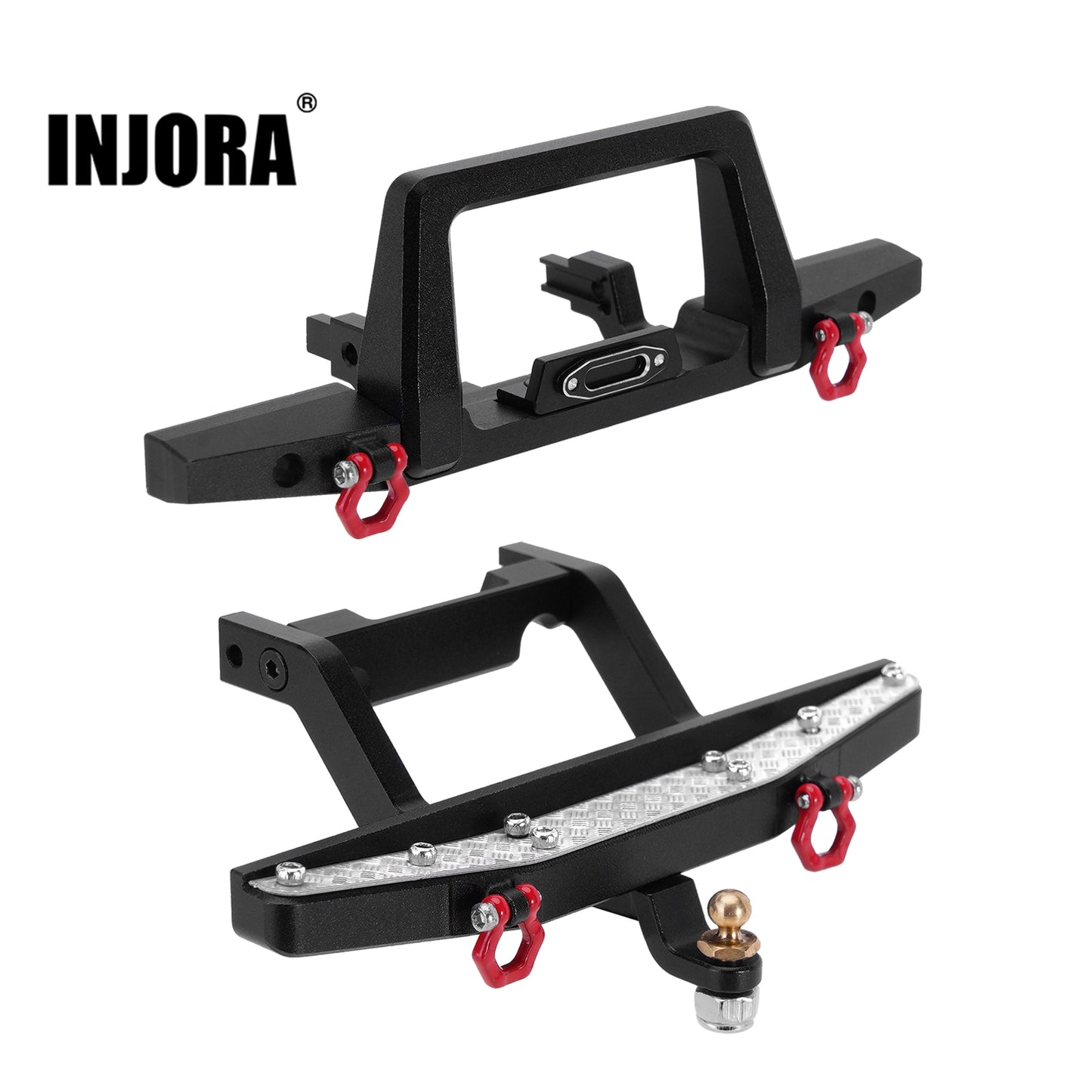 INJORA Paraurti posteriore anteriore in alluminio CNC per aggiornamento Defender RC Crawler TRX4M 1/18 (4M-41)