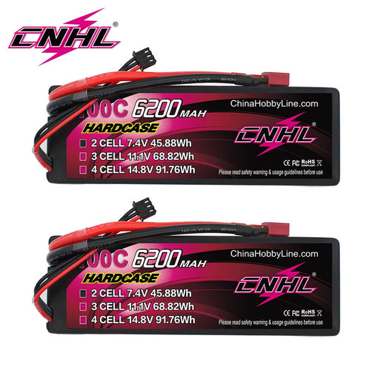 2PCS CNHL 2S 7.4V Lipo Battery 6200mAh 100C Hardcase with T Deans Plug For RC Car Boat Vehicles Truck Tank Truggy Buggy Hobby