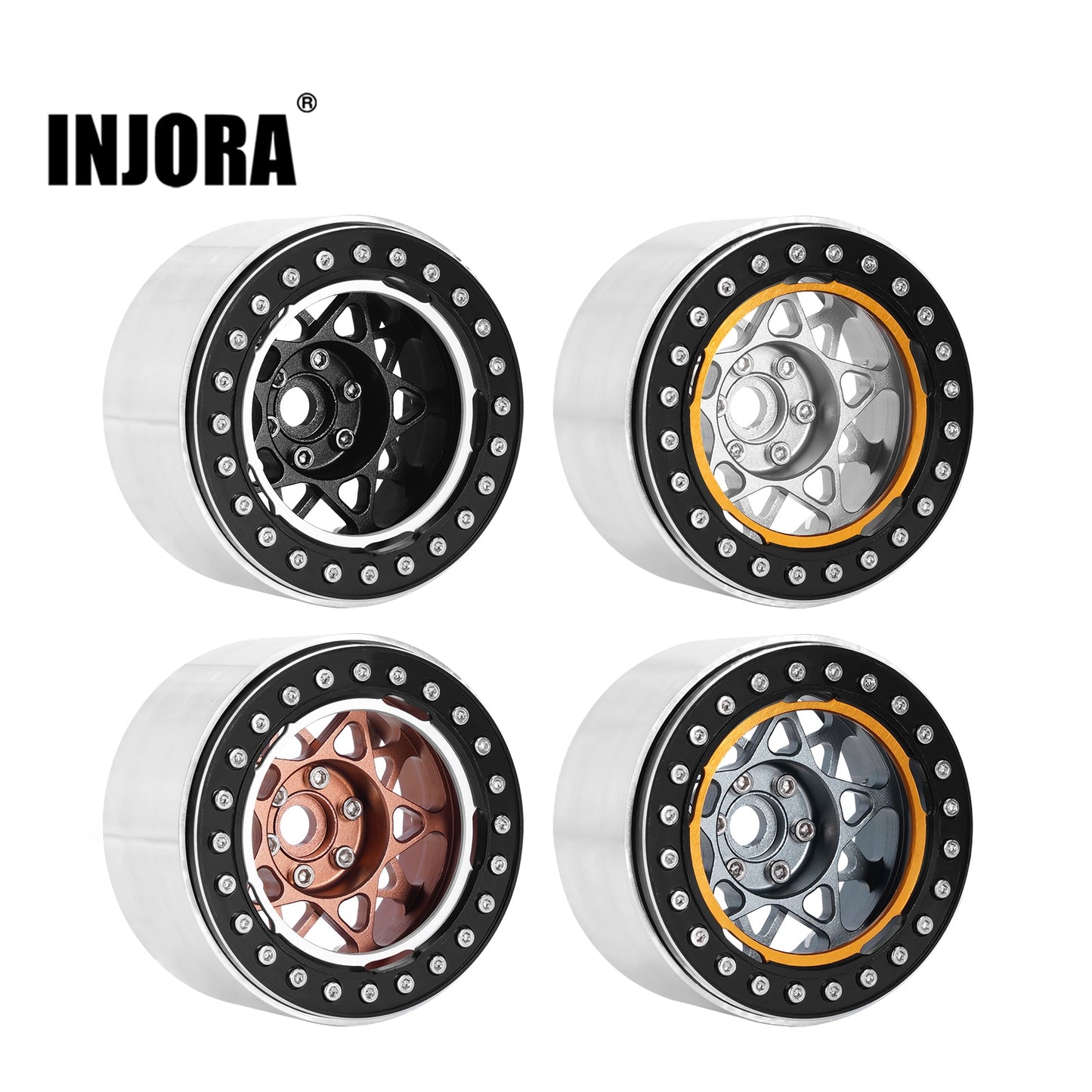 INJORA Deep Dish Negative Offset 10mm 2.2" Beadlock Wheel Rim