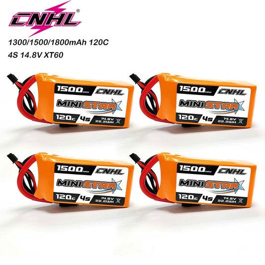 4PCS CNHL 4S 14.8V Lipo Battery 1300mAh 1500mAh 1800mAh 120C MiniStar With XT60 Plug For RC FPV Boat Quadcopter Airplane Drone