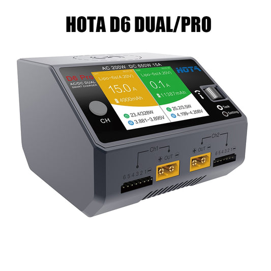 HOTA D6 Dual D6 Pro Smart Charger AC200W DC650W 15A voor Lipo LiIon NiMH Batterij met iPhone Samsung Draadloos opladen