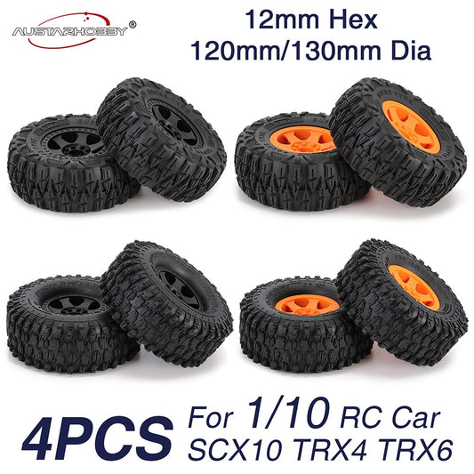 AUSTAR HOBBY 2.2in 1/10 RC Crawler Beadlock Wheels and Tires Rims Set Mud Tire for Axial SCX10 TRX4 TRX-6 Short Course Truck
