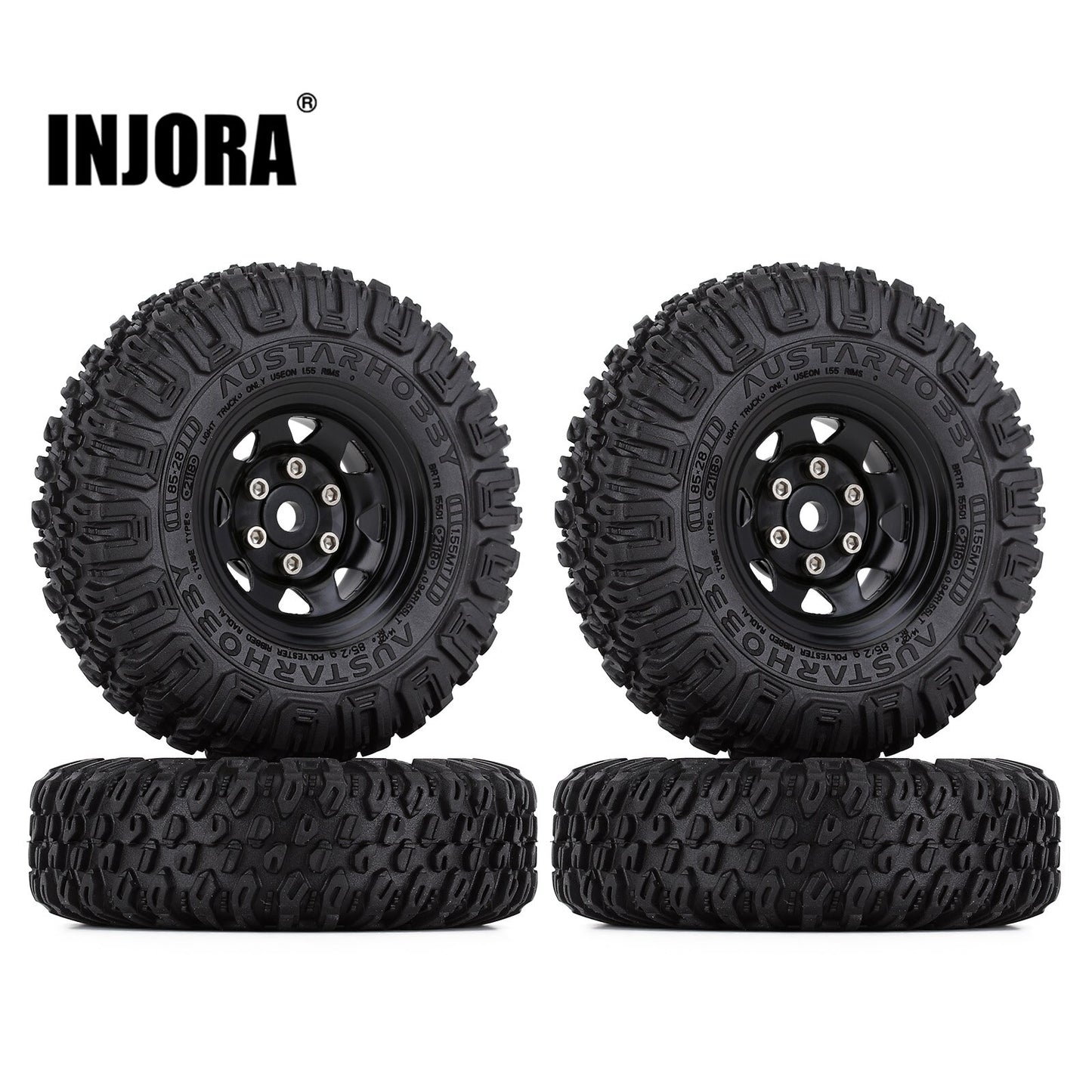 INJORA 85*28MM 1.55" Beadlock Wheel Rim Tire Set