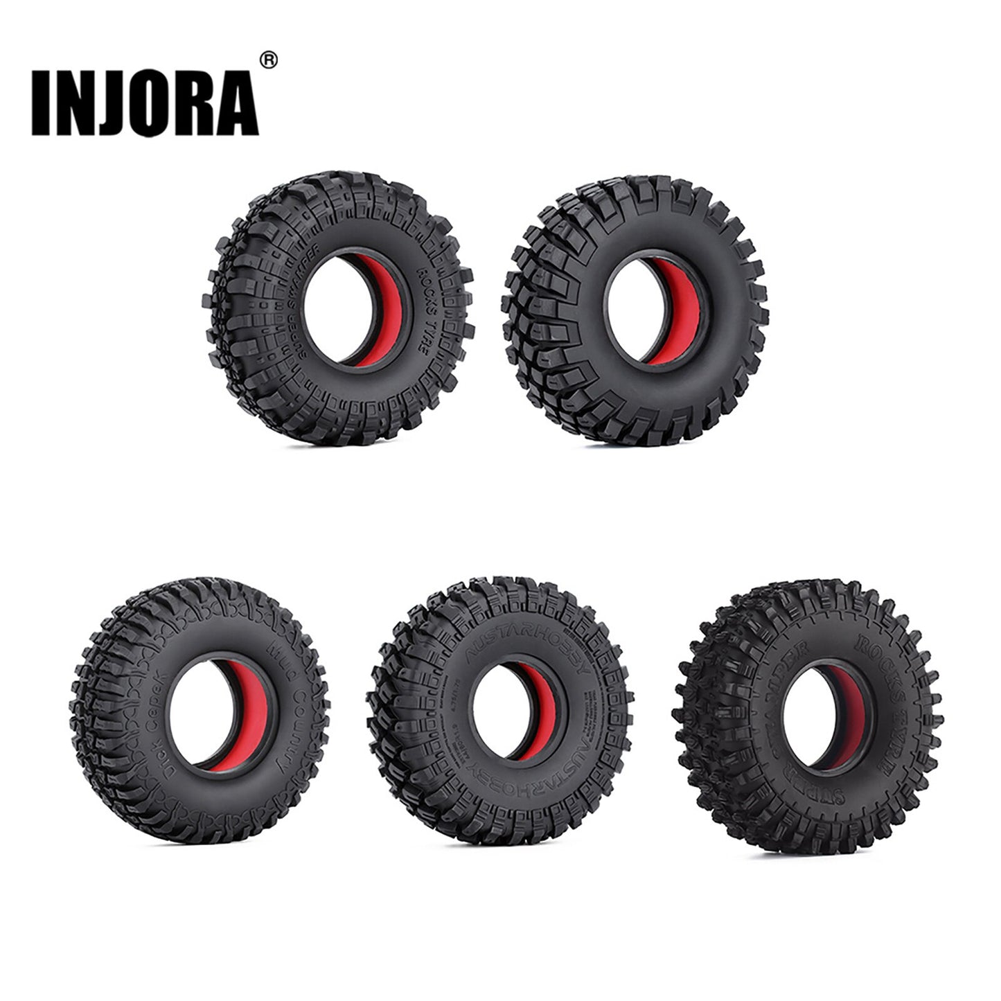 INJORA 4PCS 1.9" Rubber Wheel Tires with Dual Stage TPE Foam for RC Crawler Car Axial SCX10 90046 TRX4 D90 Redcat Gen8