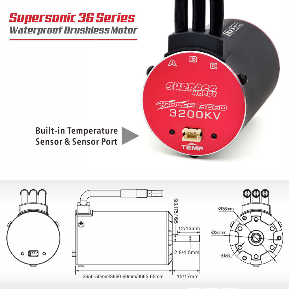 Surpass Rocket V2 supersonic 2800KV 3660 brushless motor with 80A ESC - SP-036602-29