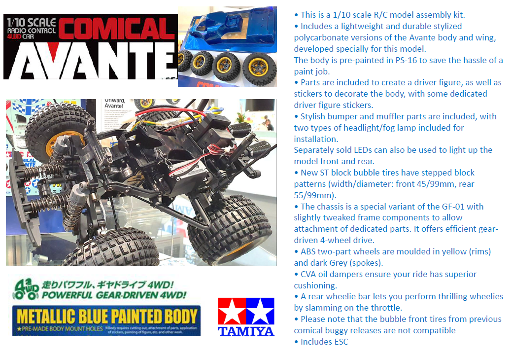 Tamiya 1/10 R/C Comical Avante (GF-01CG) 58678